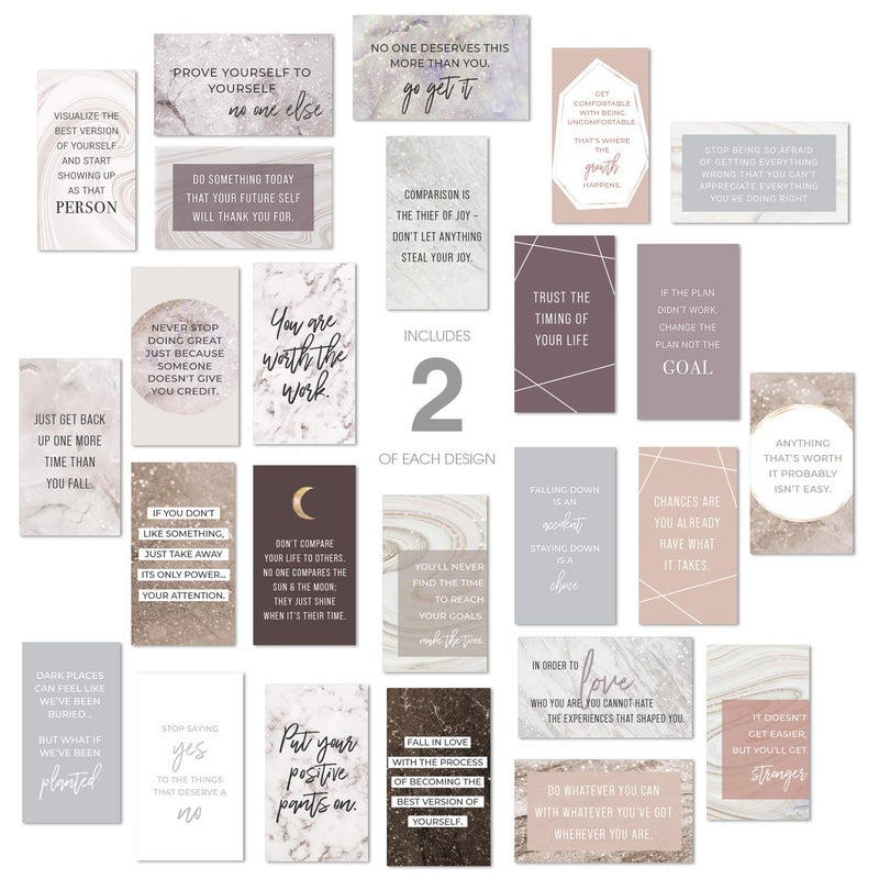 Canopy Street Marble Quartz Daily Gratitude Cards / 50 Motivational Kindness Cards / 25 Inspirational Quote Card Designs / 2â€ x 3.5â€ Uplifting Flat Business Card Pack - Image 2